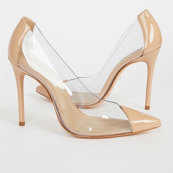 Honey Beige and Cear Vinyl Pointed-Toe Pumps - Picture 3 of 4